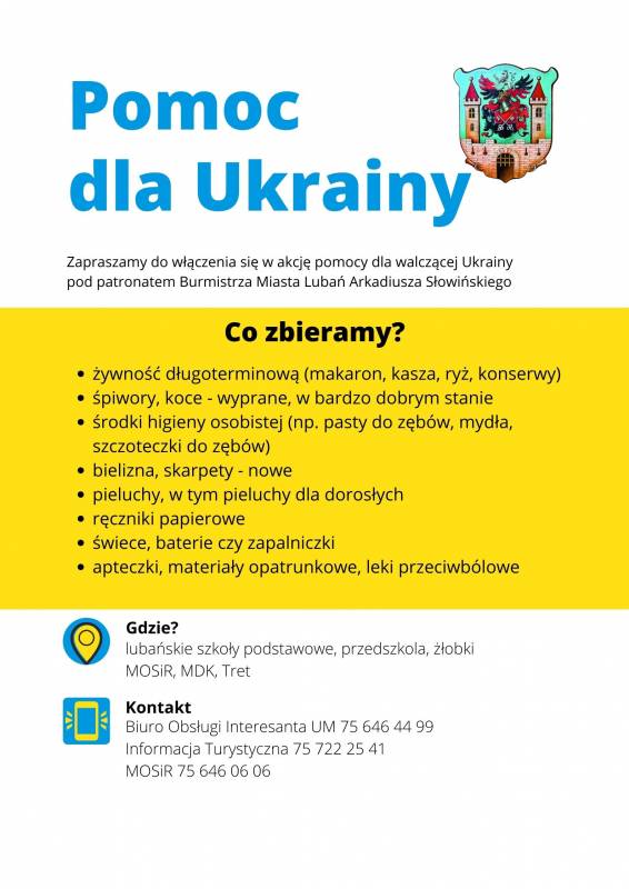 plakat informujacy o zbiórce dla Ukrainy